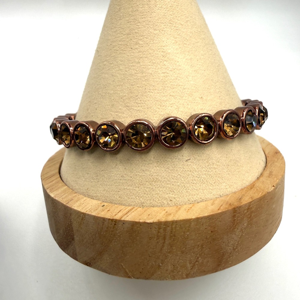 Graziano Bracelet Amber Crystal Rose Gold Tone Stretch Cocktail Statement